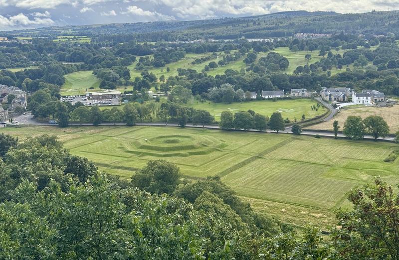 The King’s Knot from above — the stepped “Cup and Saucer” mound at the centre of the earthworks