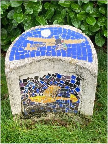 Mosaic panel: Circuit of Britain Air Race — one of nine mosaic panels in the park, made in 2011 from artwork by St Modan's High School pupils with the artist Meredith Crone
