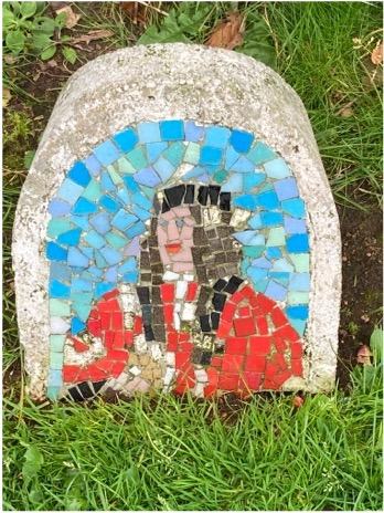 Mosaic panel: James IV — one of nine mosaic panels in the park, made in 2011 from artwork by St Modan's High School pupils with the artist Meredith Crone