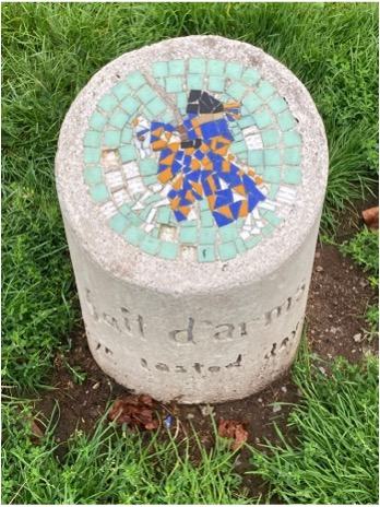 Mosaic panel: The Knight — one of nine mosaic panels in the park, made in 2011 from artwork by St Modan's High School pupils with the artist Meredith Crone