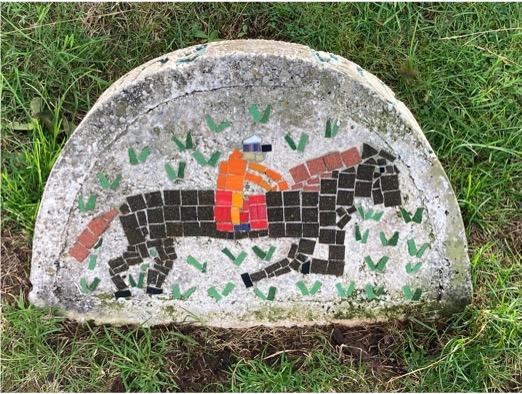 Mosaic panel: Stirling Races — one of nine mosaic panels in the park, made in 2011 from artwork by St Modan's High School pupils with the artist Meredith Crone
