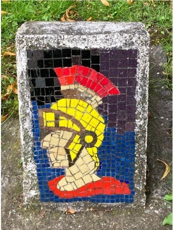 Mosaic panel: Roman Road — one of nine mosaic panels in the park, made in 2011 from artwork by St Modan's High School pupils with the artist Meredith Crone