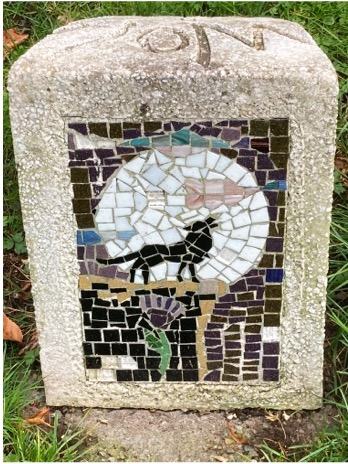 Mosaic panel: The Wolf — one of nine mosaic panels in the park, made in 2011 from artwork by St Modan's High School pupils with the artist Meredith Crone