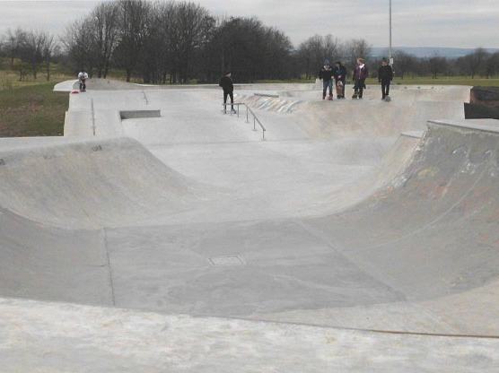 The skatepark's bowls, with Stirling Castle on the skyline