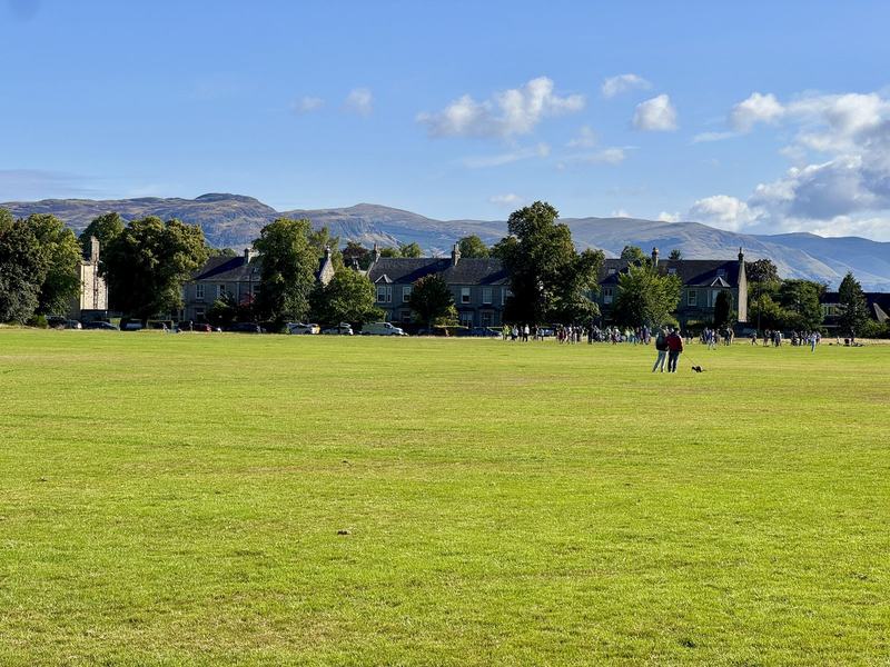 The open ground where the practice trenches were dug, seen from across the park